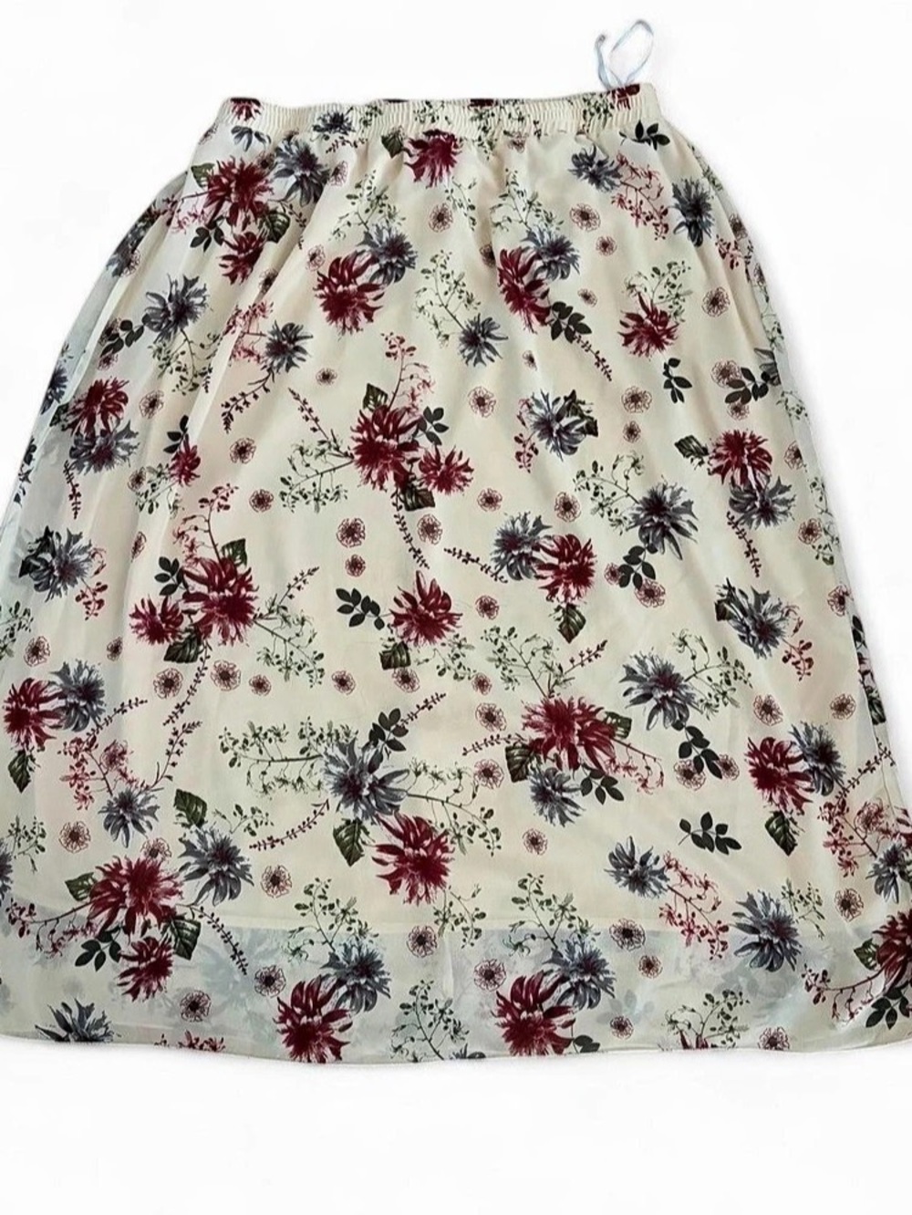 AproductZ GmbH German Floral A-Line Skirt in Cream & Burgundy Size Large (12)